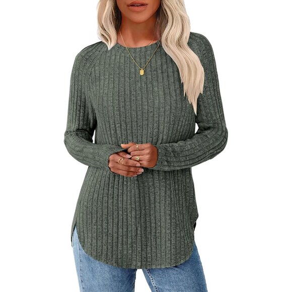Tops - Long Sleeve Women Shirt Crew Neck Tunic Top Lightweight Loose Fit Sweater